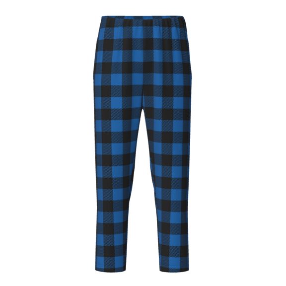 Hirioo Blue Black Plaid for Teenagers' Pajama Pants Womens Lounge Pants with Pockets Pj Bottoms Pants for Men-Medium