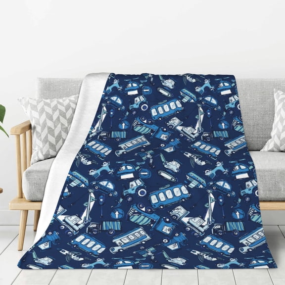 Hirioo Blue Bus for Flannel Blanket, Cozy and Warm Throw for Bed or Couch ,Perfect for All Seasons-60"x50"