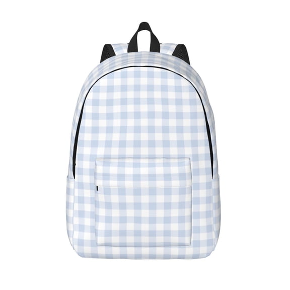 Hirioo Blue Checkboard Canvas Backpack, Durable Travel Backpack with Multiple Compartments,Large Capacity, Backpack for School, Hiking, Work