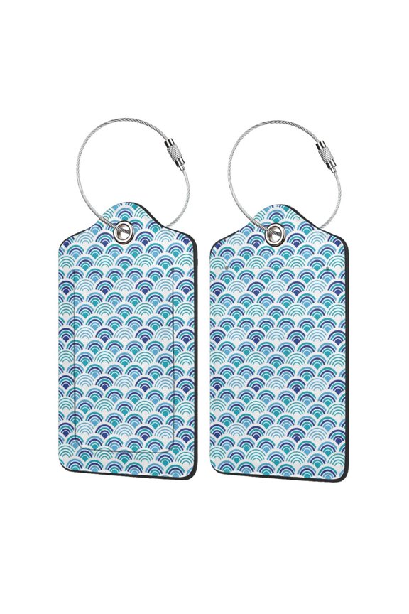 Blue Fish Scale Texture Print Leather Luggage Tag with Stainless Steel Loop ,Privacy Flap and Address Card for Travel Bag Suitcase-2 PCS