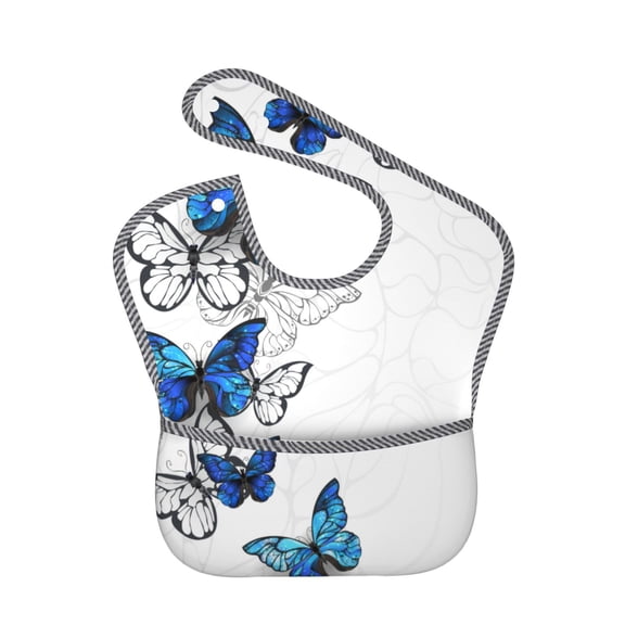 Hirioo Blue Flying Butterflies for Baby Waterproof Pocket Bib Adjustable Closed for Babies Toddlers with Large Pocket 6-24Months