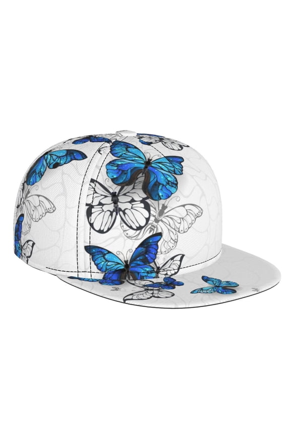 Blue Flying Butterflies for Baseball Cap Men Cap Flat Brim for Men Women Teens Adjustable Baseball Cap
