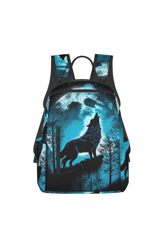 Blue Full Moon Wolf for Lightweight Backpack, Durable and Comfortable, Ideal for Travel, School, Hiking, and Everyday Use