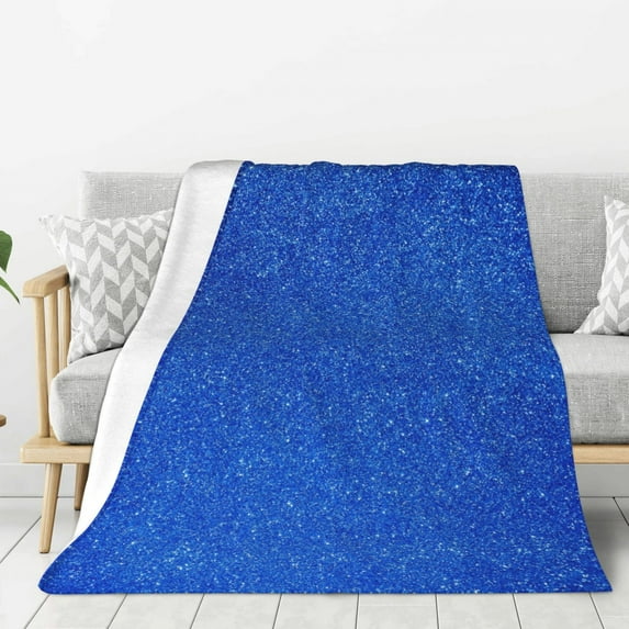 Hirioo Blue Glitter for Flannel Blanket, Cozy and Warm Throw for Bed or Couch ,Perfect for All Seasons-80"x60"
