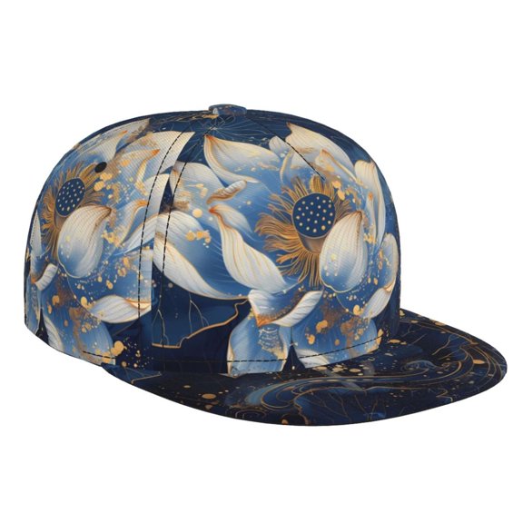 Hirioo Blue Golden Dream Lotus for Baseball Cap Men Cap Flat Brim for Men Women Teens Adjustable Baseball Cap