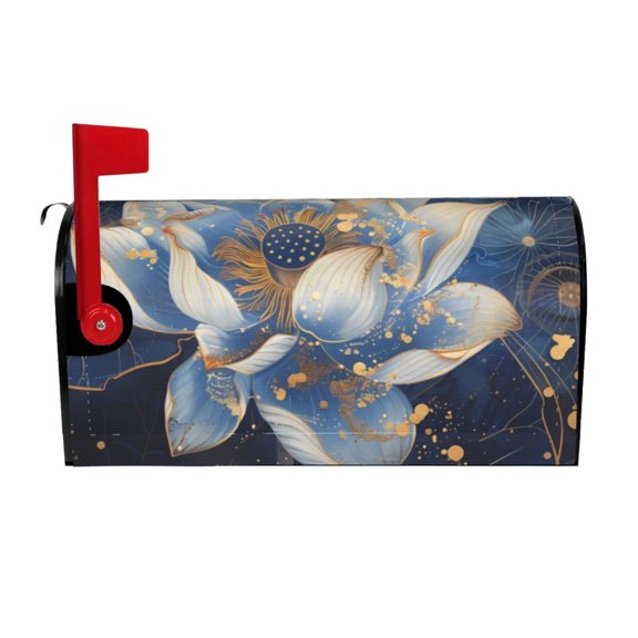 Hirioo Blue Golden Dream Lotus for Magnetic, Waterproof Mailbox Cover,Perfect for Fall, Winter, Spring, and Summer Outdoor Decor-21x18 in