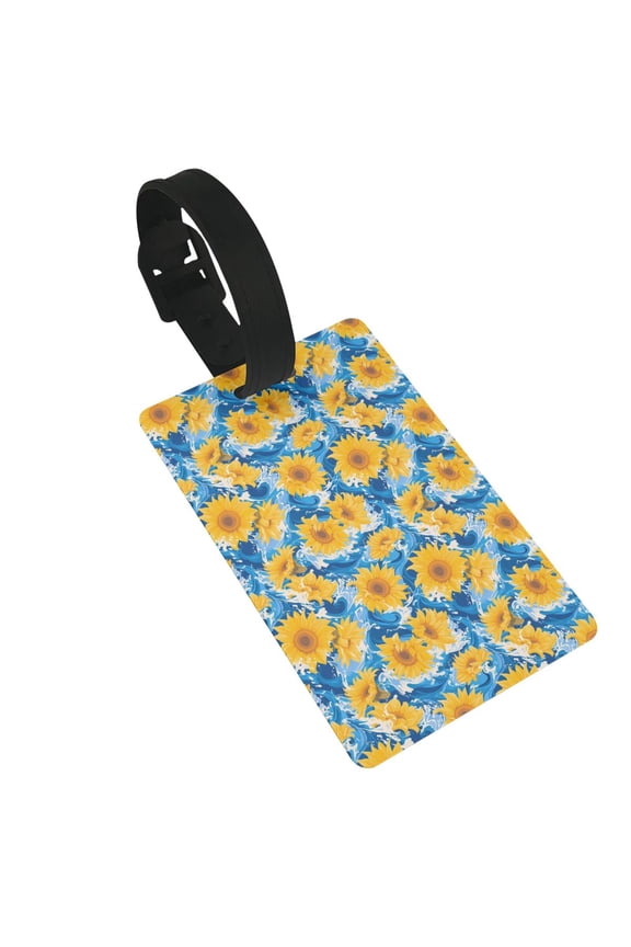Blue Ocean Wave Sunflower for Luggage ID Tag with Adjustable Strap Travel Baggage Bag Tags Suitcase Identify Labels for Women Men