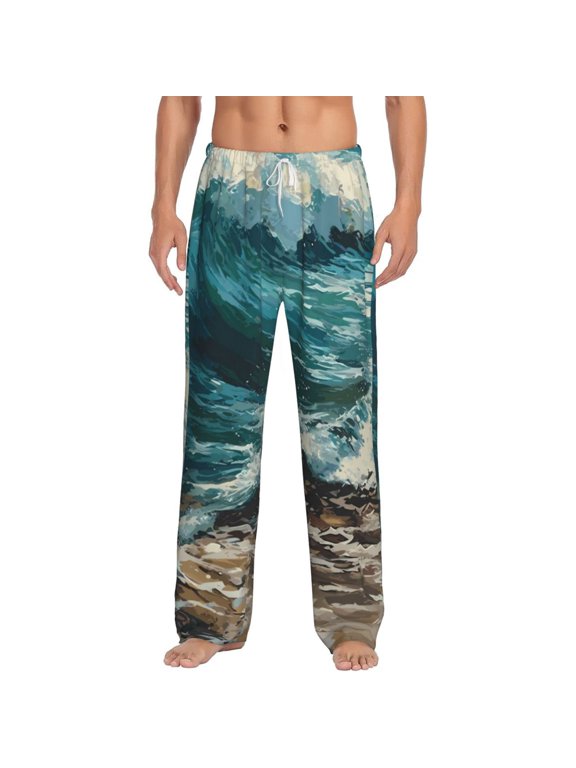 Blue Ocean Waves for Men's PJ Pajama Pants Sleep Pants Men's Home Trousers with Pockets,S-3XL-Medium