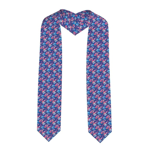 Hirioo Blue Skull Flower for 72" Graduation Shawl Stole Unisex Adults Graduation Sash Honor Graduation Stole for High School and College-Sharp Corner