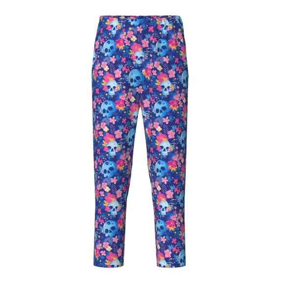 Hirioo Blue Skull Flower for Teenagers' Pajama Pants Womens Lounge Pants with Pockets Pj Bottoms Pants for Men-Small