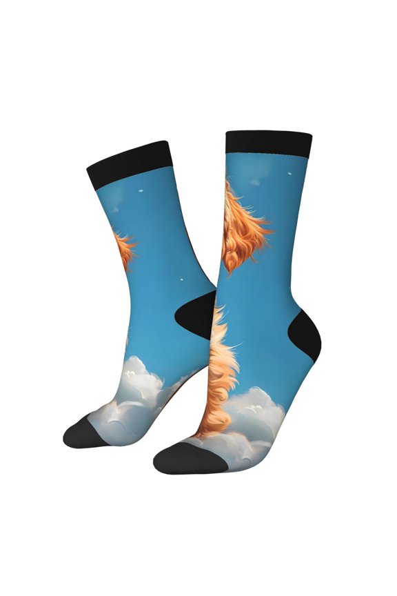Blue Sky Cloud Puppy Pattern Adult Middle Tube Socks Breathable Sock Non-Pilling,Contrasting Color Design