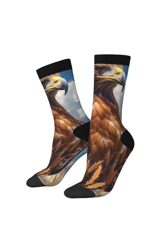 Blue Sky White Cloud Eagle Pattern Adult Middle Tube Socks Breathable Sock Non-Pilling,Contrasting Color Design
