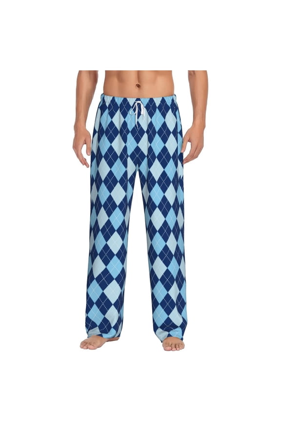Blue Squares for Men's PJ Pajama Pants Sleep Pants Men's Home Trousers with Pockets,S-3XL-3X-Large