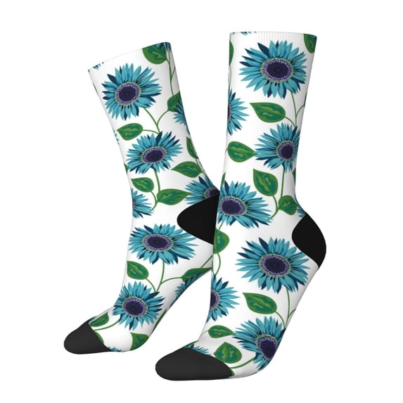 Hirioo Blue Sunflowers Pattern Adult Middle Tube Socks Breathable Sock Non-Pilling,Contrasting Color Design