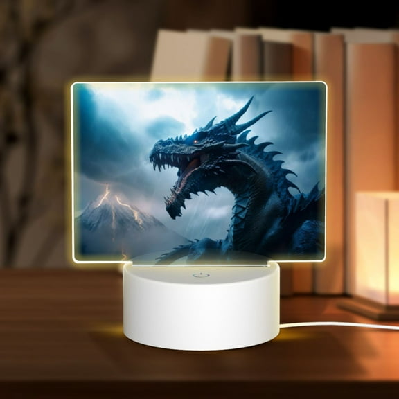 Hirioo Blue Thunder Storm Dragon for Rectangular Acrylic with Night Light Best Gifts for Lover Girl Mom, Valentine's Day Anniversary Birthday Wedding Present