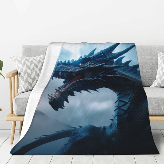 Hirioo Blue Thunder Storm Dragon for Flannel Blanket, Cozy and Warm Throw for Bed or Couch ,Perfect for All Seasons-40"x30"