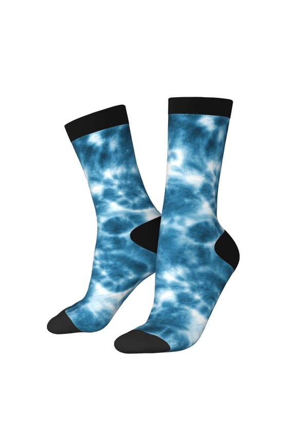 Blue Tie Dye Pattern Adult Middle Tube Socks Breathable Sock Non-Pilling,Contrasting Color Design