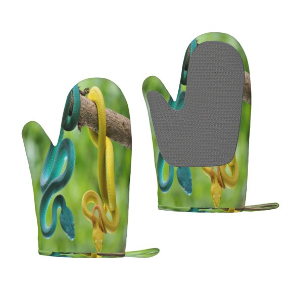 Hirioo Blue Viper And Yellow Viper Snake for Silicone Oven Mitts for BBQ, Baking, Cooking, Set of 2, Heat Resistant 260, Non-Slip Kitchen Essentials