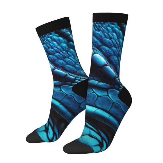 Hirioo Blue Viper Snake Closeup Face Pattern Adult Middle Tube Socks Breathable Sock Non-Pilling,Contrasting Color Design