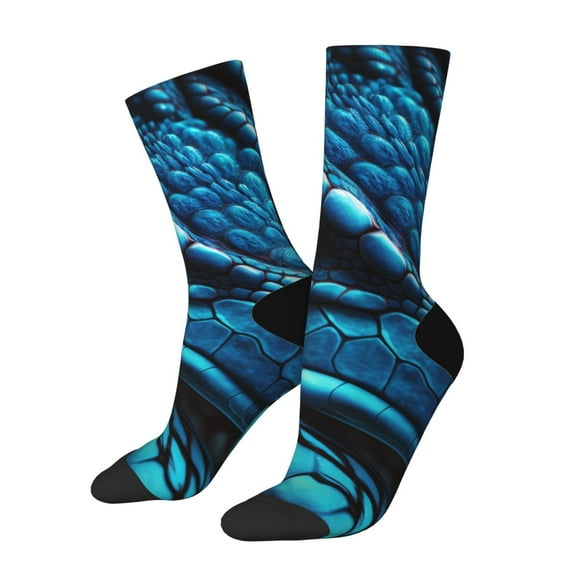 Hirioo Blue Viper Snake Closeup Face Pattern Adult Middle Tube Socks Breathable Sock Non-Pilling,Contrasting Color Design
