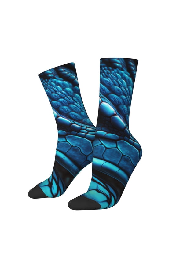 Blue Viper Snake Closeup Face Pattern Adult Middle Tube Socks Breathable Sock Non-Pilling,Contrasting Color Design