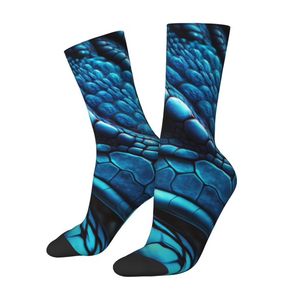 Hirioo Blue Viper Snake Closeup Face Pattern Adult Middle Tube Socks Breathable Sock Non-Pilling,Contrasting Color Design