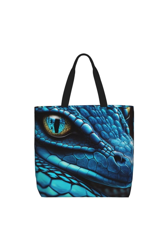 Blue Viper Snake Closeup Face for Tote Bag for Women, Quilted Shoulder Bag with Zipper, Large Capacity Handbags for Casual, Travel, Work