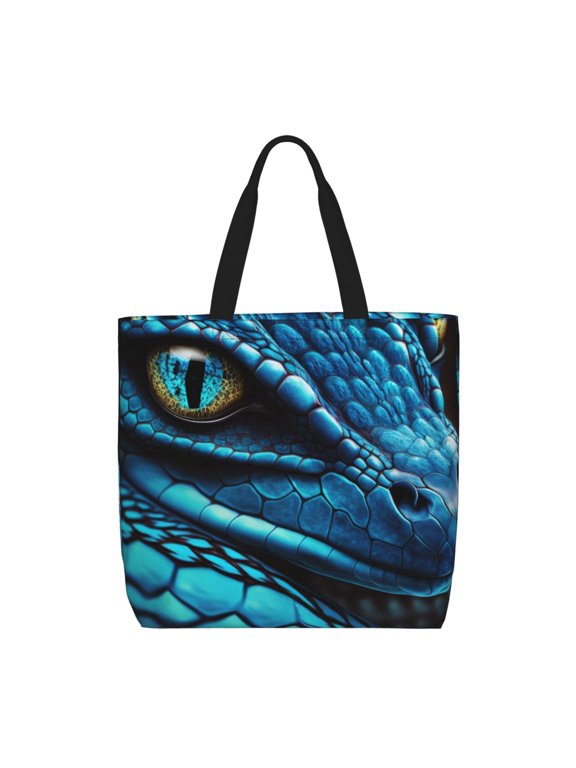 Blue Viper Snake Closeup Face for Tote Bag for Women, Quilted Shoulder Bag with Zipper, Large Capacity Handbags for Casual, Travel, Work