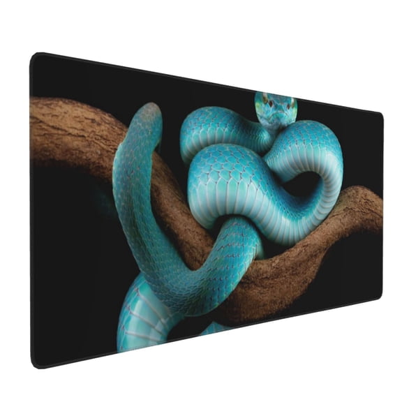 Hirioo Blue Viper Snake for Mouse Pad ,Anti-Slip Base, Durable Stitched Edges, Perfect for Gaming, Office, and Home Use,16x35.5in