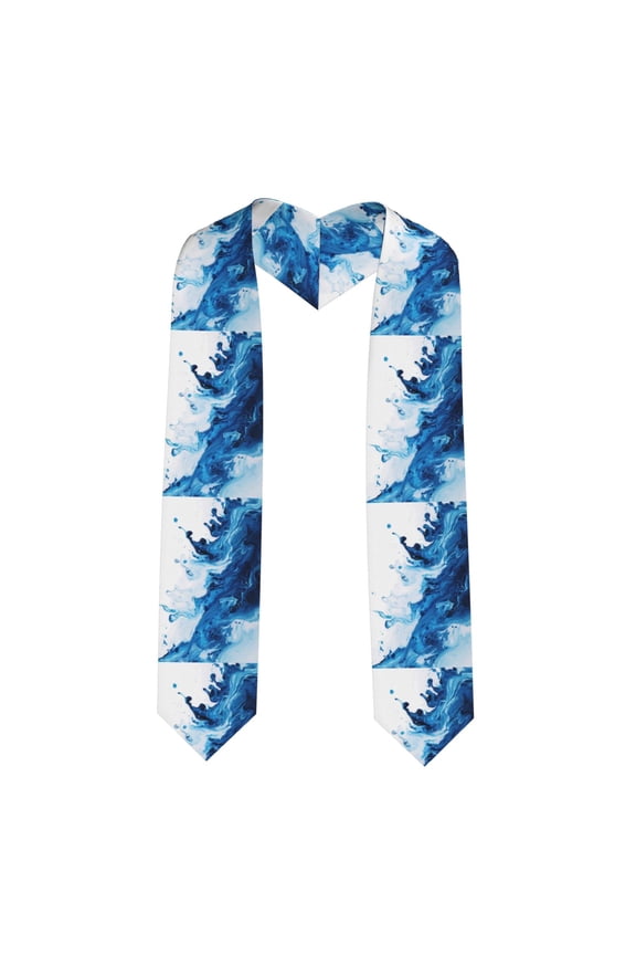 Blue White Fluid Art for 72" Graduation Shawl Stole Unisex Adults Graduation Sash Honor Graduation Stole for High School and College-Sharp Corner