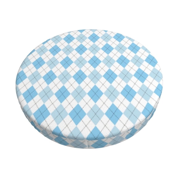 Hirioo Blue and White Squares for Round Bar Stool Seat Covers Washable Stool Cushion Slipcover Elastic Bar Chair Covers for 12-14 Inch Chair-12 inch
