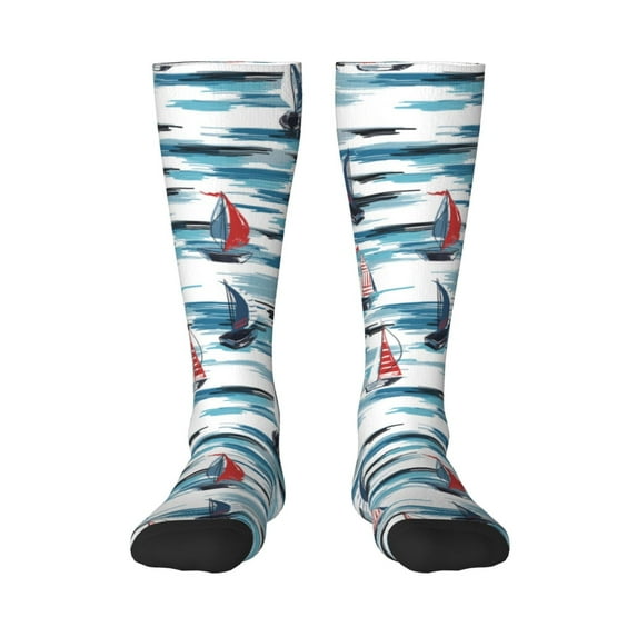 Hirioo Boat In Ocean for Adult Stockings Breathable Sock Non-Pilling,Contrasting Color Design