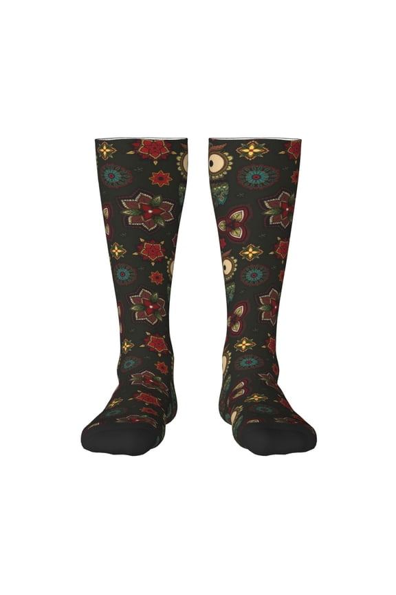 Boho Owl for Adult Stockings Breathable Sock Non-Pilling,Contrasting Color Design