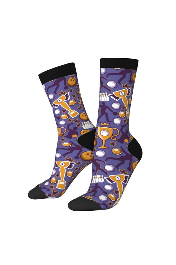 Bowling Game Pattern Adult Middle Tube Socks Breathable Sock Non-Pilling,Contrasting Color Design