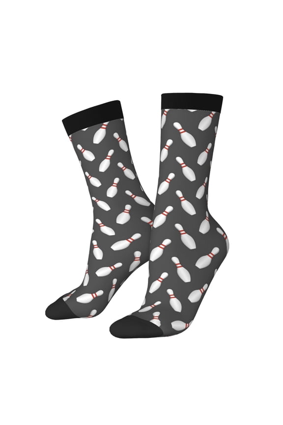 Bowling Pins Pattern Adult Middle Tube Socks Breathable Sock Non-Pilling,Contrasting Color Design