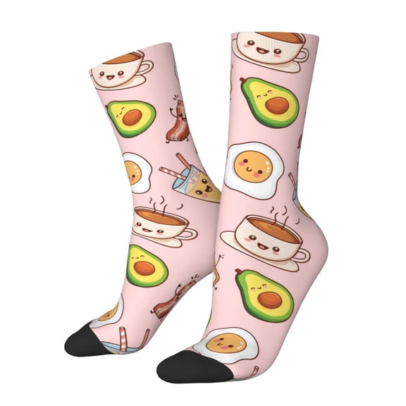 Hirioo Breakfast Pattern Adult Middle Tube Socks Breathable Sock Non-Pilling,Contrasting Color Design
