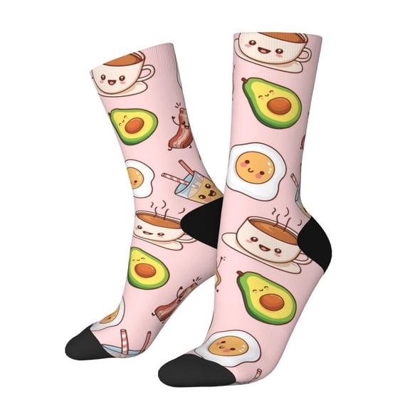 Hirioo Breakfast Pattern Adult Middle Tube Socks Breathable Sock Non-Pilling,Contrasting Color Design