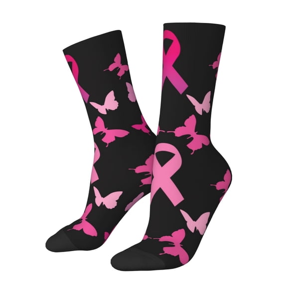 Hirioo Breast Cancer Pattern Adult Middle Tube Socks Breathable Sock Non-Pilling,Contrasting Color Design