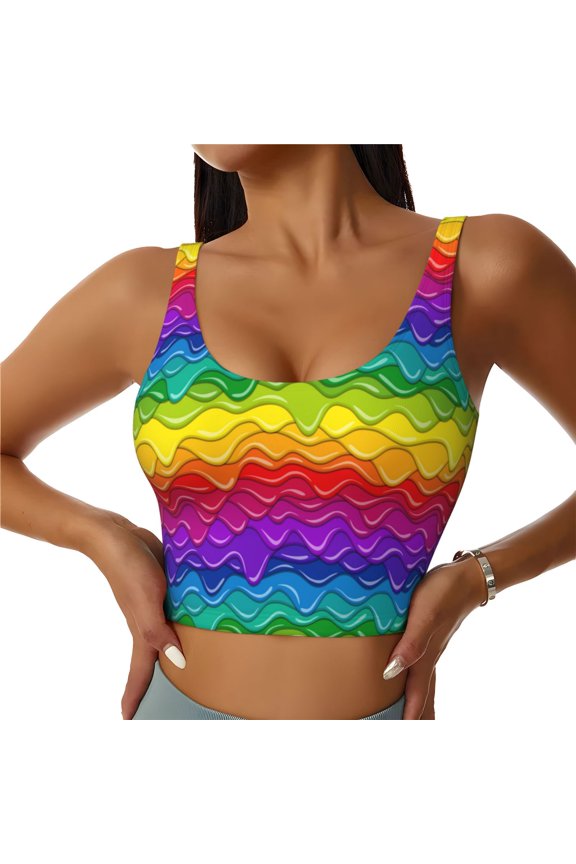 Bright Rainbow for Women's Sports Vest with Full-Print Design, Stretchy Fabric and Removable Pads-Medium