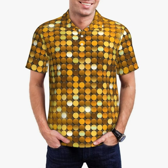 Hirioo Bright Shiny Golden for Men’s Polo Shirts Quick Dry Short Sleeve Golf T Shirt Performance Moisture Wicking Casual Workout,Sizes S-4XL-3X-Large