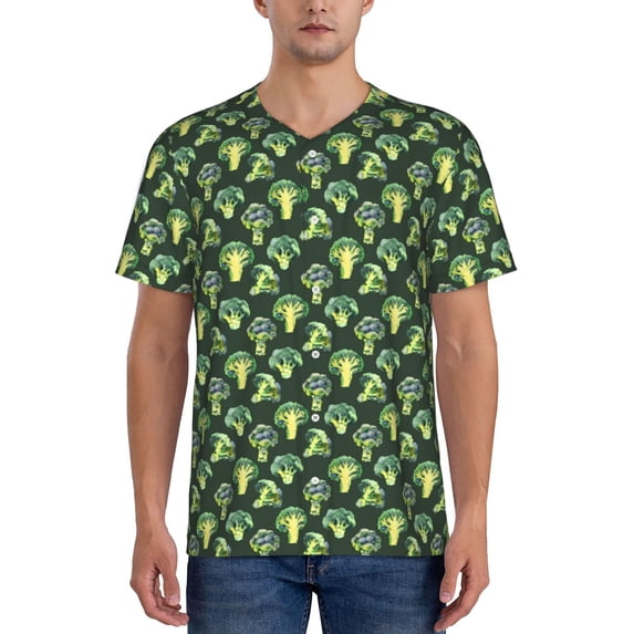 Hirioo Broccoli 3 for Men's Baseball T-shirt Shirts Short Sleeve Casual Summer Button Stretch T Shirts,Size S-4XL-XX-Large