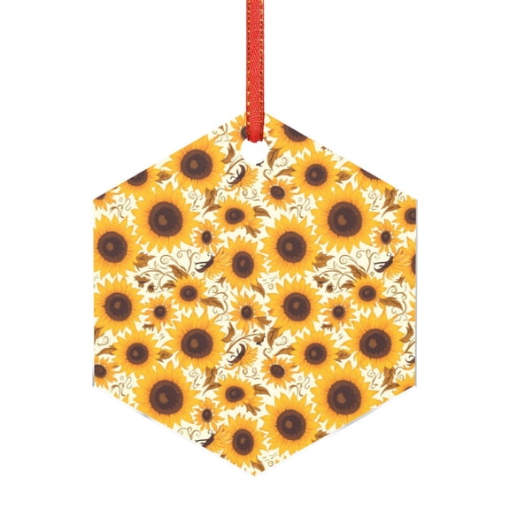 Hirioo Brown Leaf Pattern Sunflower for Acrylic Christmas Pendant Hanging Christmas Tree Ornaments, Car, Home, Office Gift Decor-Hexagon