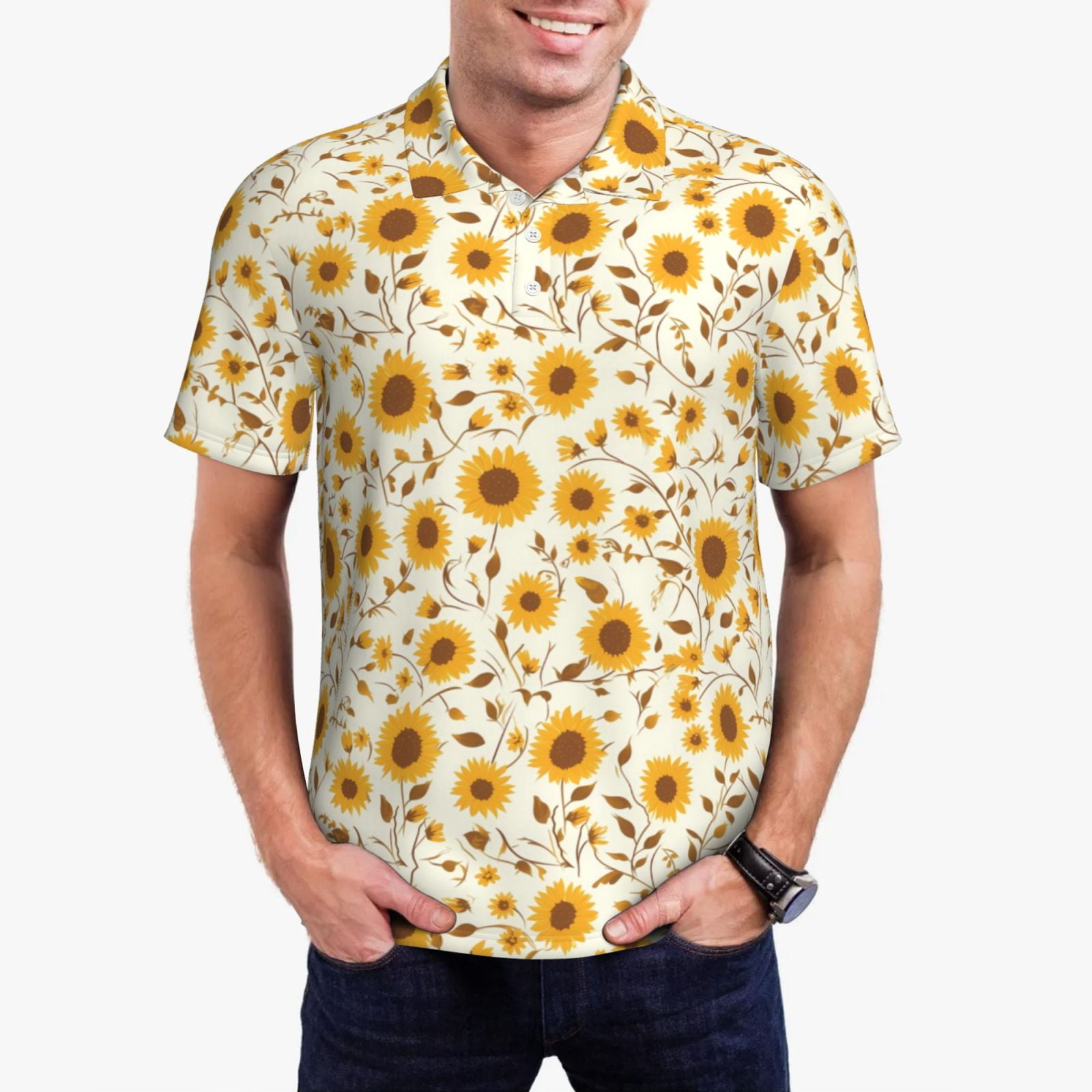 Yellow Sunflower Men's Golf Shirts