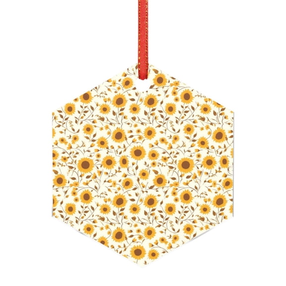 Hirioo Brown Leaf Sunflower for Acrylic Christmas Pendant Hanging Christmas Tree Ornaments, Car, Home, Office Gift Decor-Hexagon