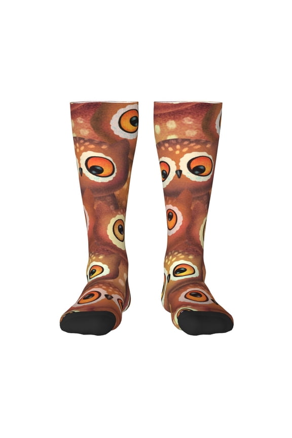 Brown Owl for Adult Stockings Breathable Sock Non-Pilling,Contrasting Color Design