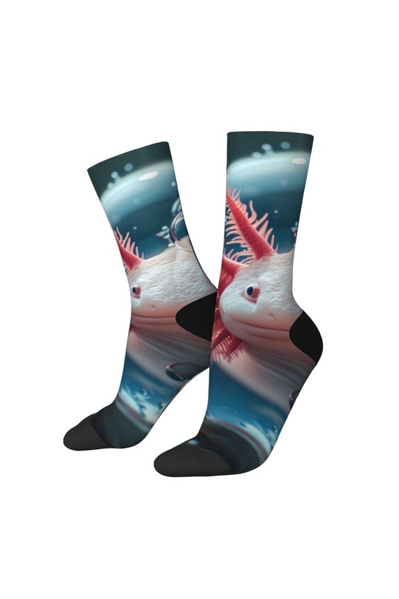 Bubbles Axolotl Fantasy Pattern Adult Middle Tube Socks Breathable Sock Non-Pilling,Contrasting Color Design