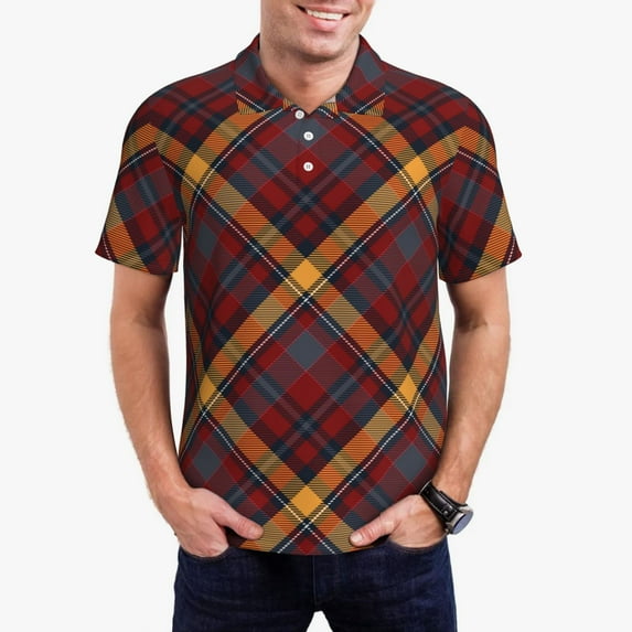 Hirioo Buffalo Check Plaid for Men’s Polo Shirts Quick Dry Short Sleeve Golf T Shirt Performance Moisture Wicking Casual Workout,Sizes S-4XL-3X-Large