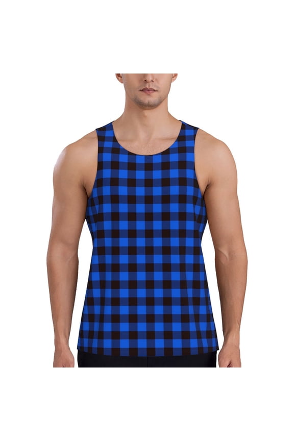 Buffalo Plaid Blue Black for Men's Workout Tank Top Sleeveless Shirts Quick Dry for Men-3X-Large