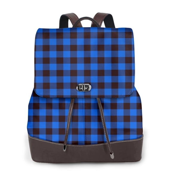Hirioo Buffalo Plaid Blue Black for Womens Backpack Leather Backpack for Women Travel Fashion Bags,Perfect for Work, School, or Casual Outings