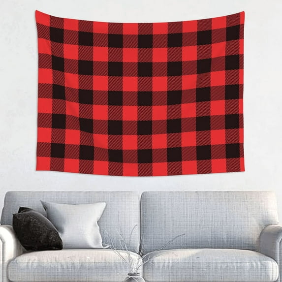Hirioo Buffalo Plaid Red Black Print Tapestry Lightweight Fabric for Bedroom Aesthetic Home Wall Dorm Décor Living Room Decor 29x37 Inch
